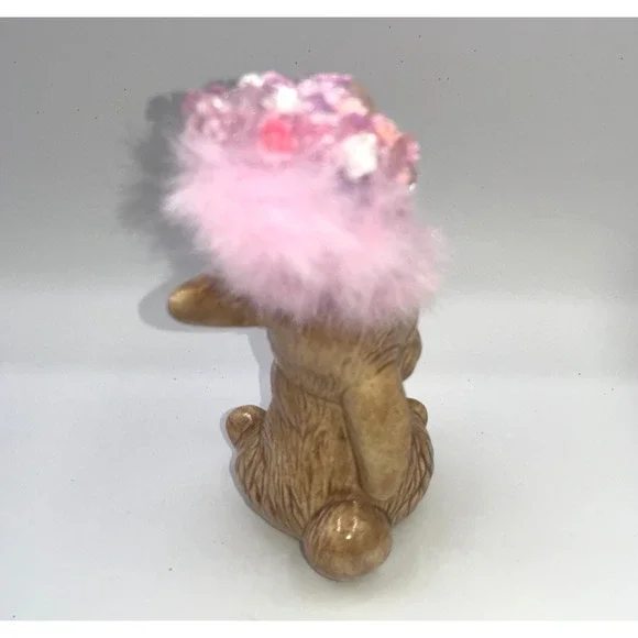 Vintage Ceramic Sitting Pretty Easter Bunny Poof Faux Fur Flower Hat Deb O. OOAK - Picture 8 of 16
